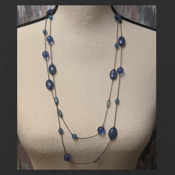 kate spade Jewelry - KATE SPADE LONG VINTAGE SILVER BLUE GEM NECKLACE